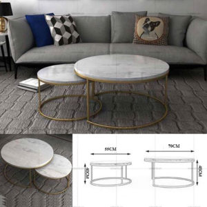 Bàn decor BCF02 đẹp sang trọng với mặt đá trắng vân mây chân nhũ vàng