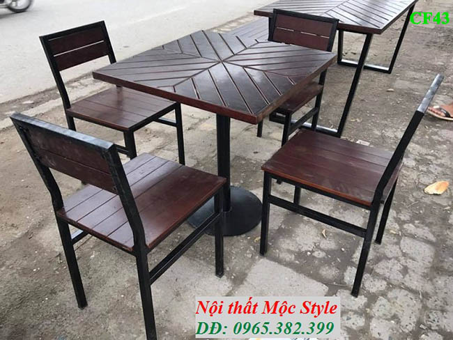 Bàn ghế chân sắt mặt gỗ cho quán cafe đẹp, giá tốt nhất mã CF43 