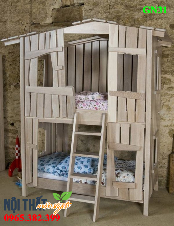 Giường ngủ pallet gỗ, giường tầng cho bé đẹp, giá rẻ mã GN31