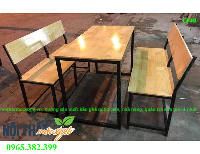 Bộ bàn ghế chân sắt mặt gỗ cho quán ăn đẹp mã CF40-noithatmocstyle.vn