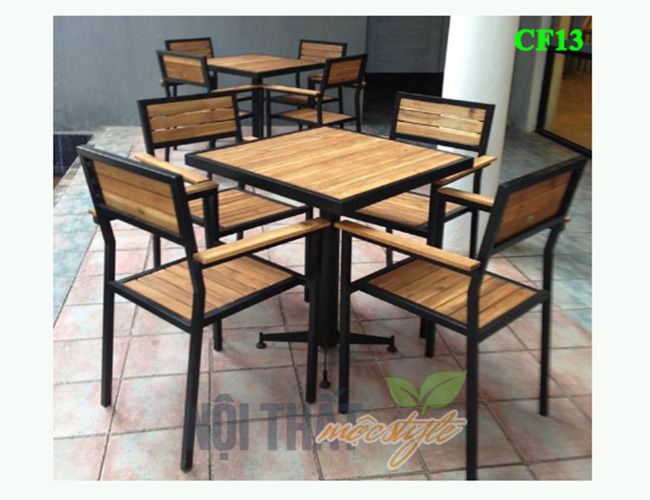 Mẫu bàn ghế chân sắt mặt gỗ cho quán cafe mã CF13 đẹp, thoải mái