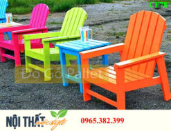 bàn ghế gỗ cafe CF78 đầy màu sắc, thiết kế đẹp từ pallet gỗ