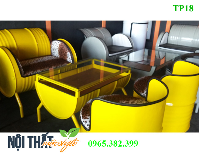 Bàn ghế thùng phi TP18 đẹp cho quán cafe, phòng khách của bạn