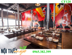 Bàn ghế quán lẩu nướng CF120 mang đậm nét văn hoá Nhật Bản, đẹp sang trọng