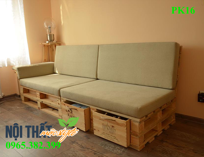 Kết phù hợp tăng kiểu ghế sofa kể từ pallet PK16 với ngăn kéo tiện dụng