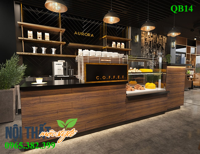 Quầy bar cafe QB14 cho quán coffee and bread - Nội thất Mộc Style