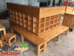 Mẫu Quầy bar cafe QB06, quầy bar gỗ đẹp, độc mộc từ gỗ thông tự nhiên