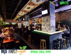 Mẫu Quầy bar QB26 đơn giản mà đẹp, dấu ấn với cột phong cách Bohemian
