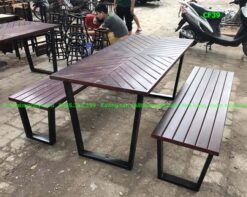 Bàn ghế khung sắt mặt gỗ thông đẹp nhất CF39