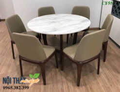 Bàn ăn 6 ghế hiện đại kiểu bàn tròn, mặt đá sang trọng