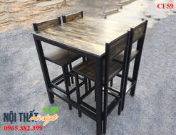Bàn ghế chân sắt mặt gỗ CF59-Bàn ghế cafe phong cách cổ điển