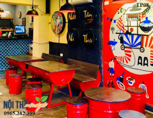 Bàn ghế thùng phi TP08 - Bàn ghế cafe vỉa hè bụi bặm
