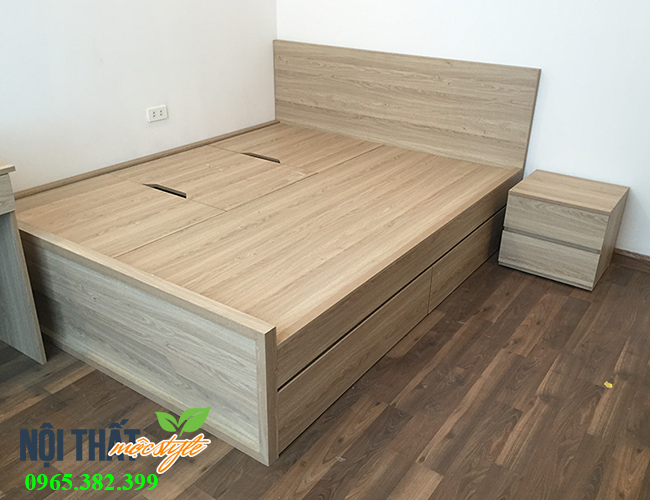 giường ngủ gỗ công nghiệp đẹp màu gỗ sáng cực sang trọng thời thượng