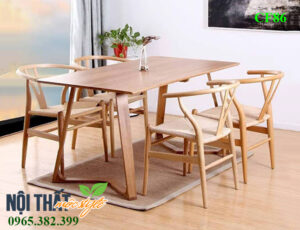 Bàn ghế ăn gỗ sồi Wishbone CF86 cao cấp, mộc mạc