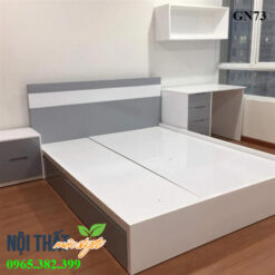 Giường ngủ 2 ngăn kéo GN73 - giường ngủ tinh tế tông trắng ghi