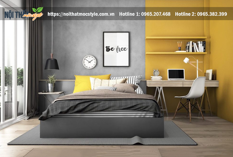 Phòng ngủ mẫu 11 rực rỡ cùng tông ghi xám kết hợp nhấn vàng Phòng ngủ mẫu 11 rực rỡ cùng tông ghi xám kết hợp nhấn vàng