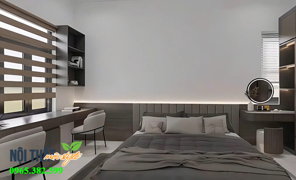 Phòng ngủ hiện đại có bàn làm việc-Nội thất Mộc Style