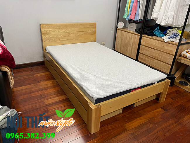 Giường ngủ 1m2 - gỗ tần bì 4 ngăn kéo mang đến không gian cất chứa đồ rộng lớn và thoải mái