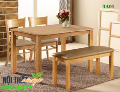 Bàn ghế ăn gỗ kết hợp ghế băng BA01