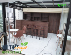 Không quán cafe đẹp hiện đại với quầy bar và ghế bar hiện đại