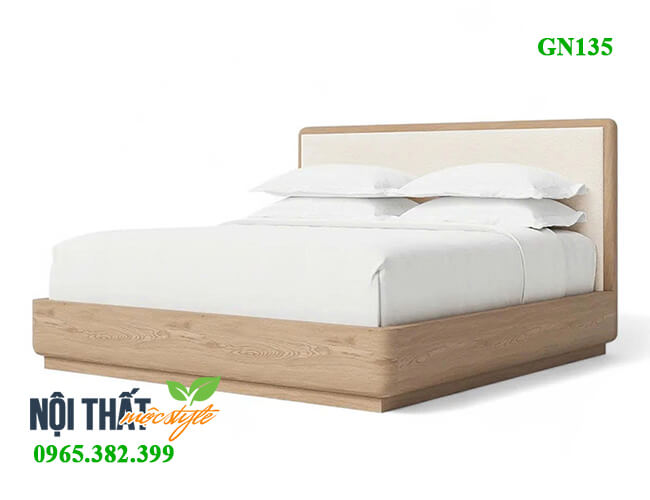 Giường ngủ bọc đệm đầu giường đẹp GN135, gam màu gỗ tự nhiên mộc mạc Giường ngủ bọc đệm đầu giường đẹp GN135, gam màu gỗ tự nhiên mộc mạc
