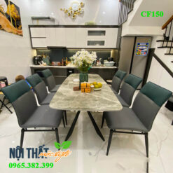 Bàn ghế nhập khẩu CF150 sang trọng tông xanh kết hợp ghi xám