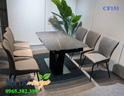 Bàn ăn mặt đá kết hợp ghế Royal màu ghi sang trọng