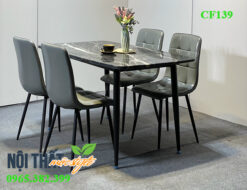 Bàn đá cẩm thạch đen huyền bí kết hợp ghế Caro màu ghi đẳng cấp