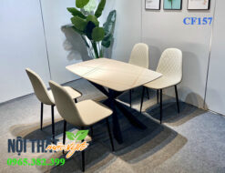 Ghế Venus trám màu kem kết hợp bàn mặt đá Ceramic sang trọng