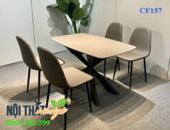 Ghế Venus trám màu ghi sang trọng kết hợp bàn ăn mặt đá chân sao độc lạ