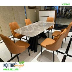 Bàn ăn 1m4 kết hợp 6 ghế sheraton trám màu da bò cực sang