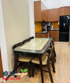 Bộ ghế mango 1m6 + 6 ghế màu nâu + kính cường lực cắt theo bàn. Sale còn 4.650.000 VNĐ/ bộ