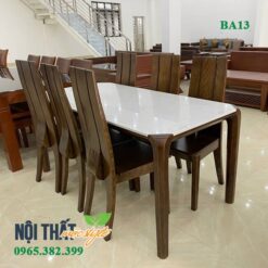 Bộ bàn ăn gỗ sồi BA13 bàn ăn mặt đá 6 ghế