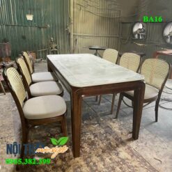 Bộ bàn ăn 6 ghế Thonet 811 gỗ sồi thiết kế chân thoáng có thể cất gọn ghế vào gậm bàn tối ưu diện tích