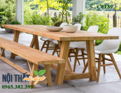Bàn ghế cafe ngoài trời CF189 độc mộc từ gỗ
