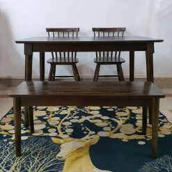 Bộ bàn ghế ăn song tiện kết hợp ghế băng màu óc chó