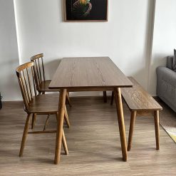 bộ bàn ăn 4 ghế song tiện kết hợp ghế băng