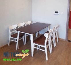 Mẫu bộ bàn ghế ăn mango 6 ghế mài trắng