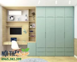 Hệ tủ quần áo màu xanh hiện đại