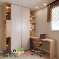 Mẫu tủ quần áo lền bàn học tiện lợi