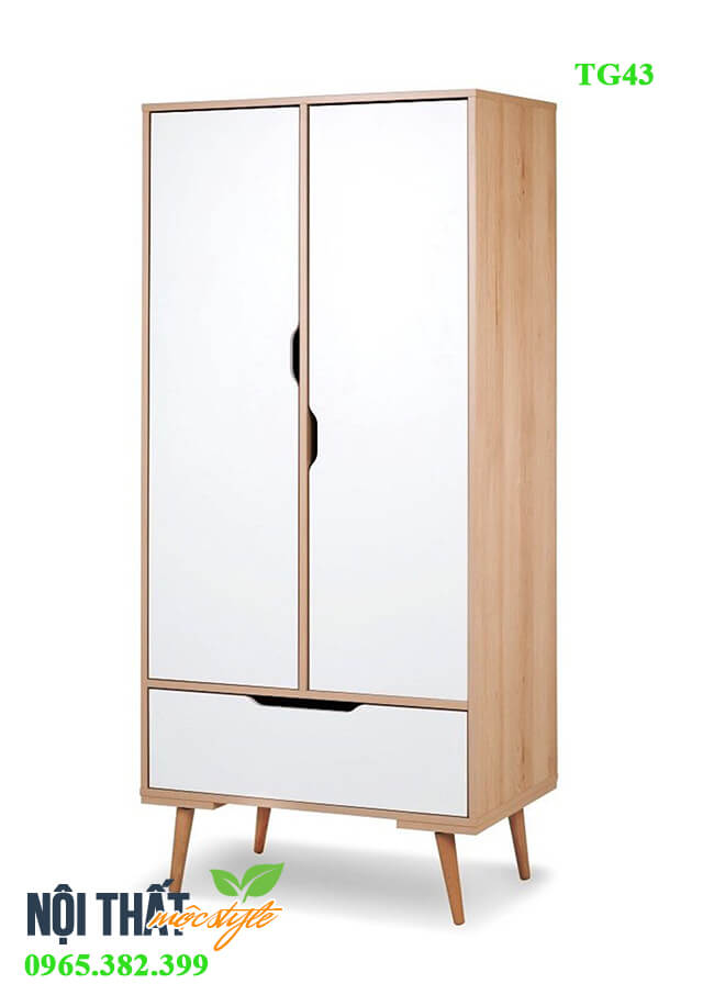 Mẫu tủ quần áo 2 cánh thiết kế phong cách hiện đại mang đến kết hợp hệ ngăn kéo cực thuận tiện