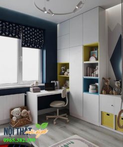 tổ hợp kết hợp với bàn làm học và kệ chứa đồ