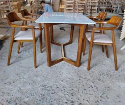 bộ bàn ăn hirosima gỗ sồi nga cao cấp