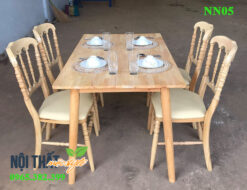 Bộ bàn ăn 4 ghế NN05 từ gỗ cao su tự nhiên thân thiện, đẹp mộc mạc