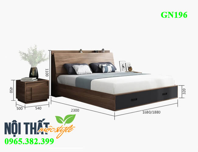Kích thước giường ngủ đôi GN196 tiêu chuẩn - Nội thất Mộc Style Kích thước giường ngủ đôi GN196 tiêu chuẩn - Nội thất Mộc Style