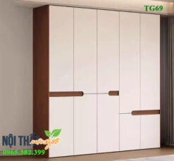 Tủ quần áo 3 buồng đẹp với gam nâu kết hợp cánh trắng