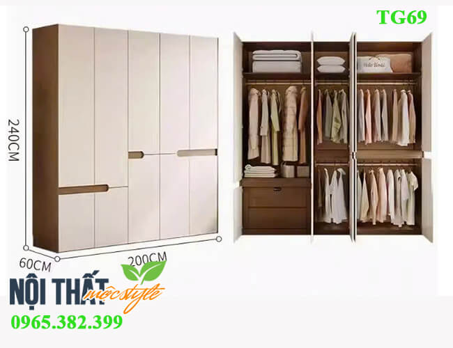 Kích thước tủ quần áo gỗ công nghiệp 5 cánh 