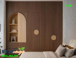 Tủ quần áo âm tường T80 kết hợp tủ trang trí mái vòm ấn tượng