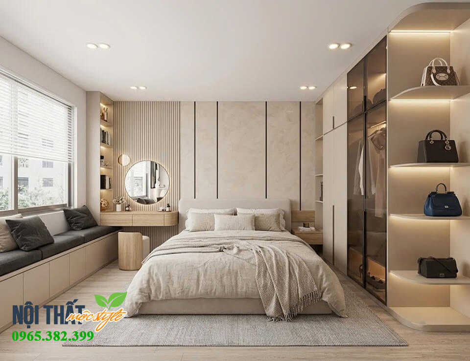 Mẫu nội thất phòng ngủ 15m2 cho vợ chồng trẻ