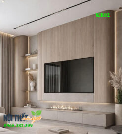Hệ tủ kệ tivi KE02 với lối kết hợp màu tối giản nhưng đầy cuốn hút